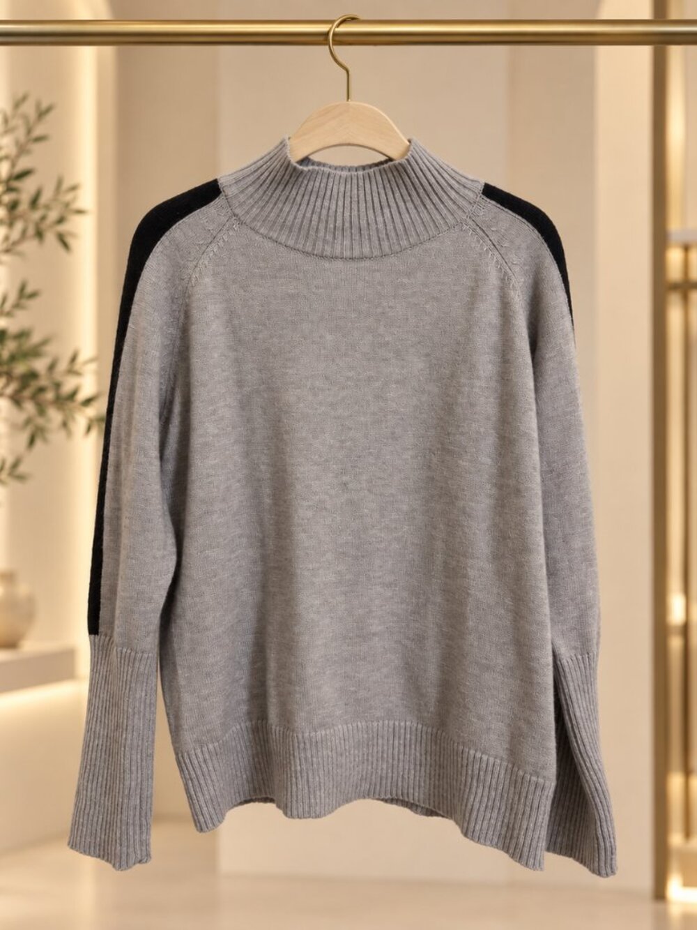 John + Jenn Gray Black Stripe Mock Neck Oversized Sweater Women’s S